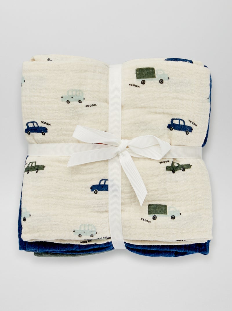 Lot de 3 langes en gaze de coton Bleu - Kiabi