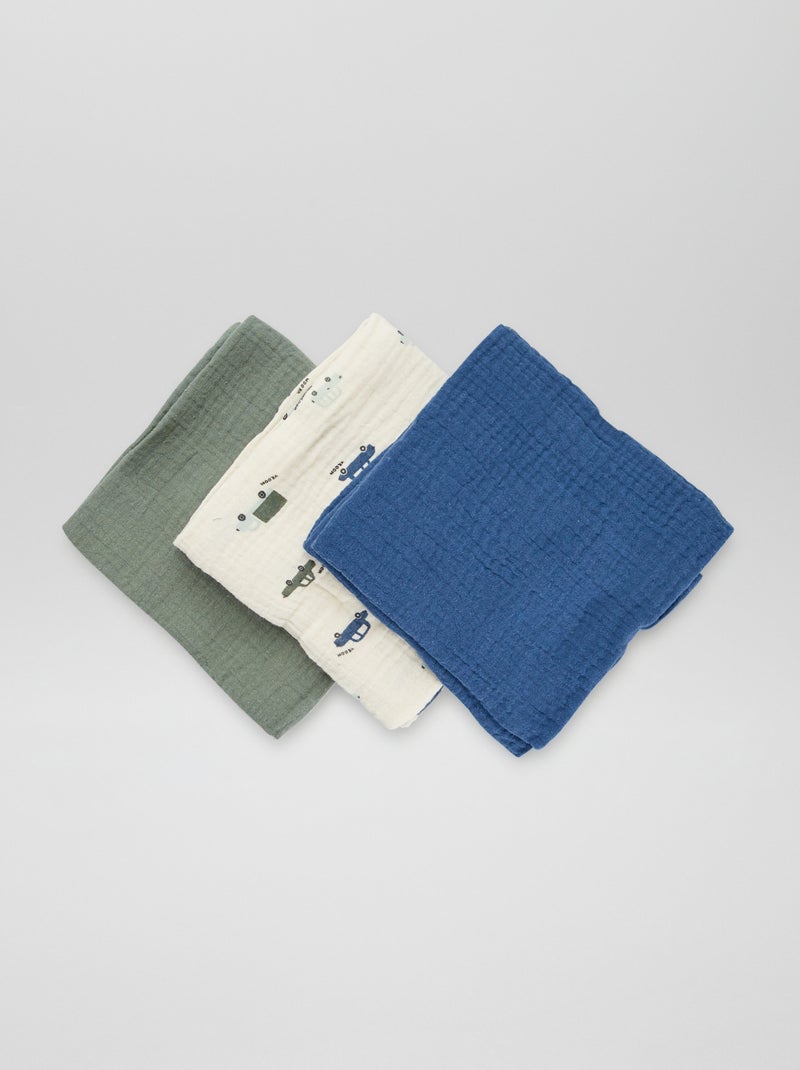 Lot de 3 langes en gaze de coton Bleu - Kiabi