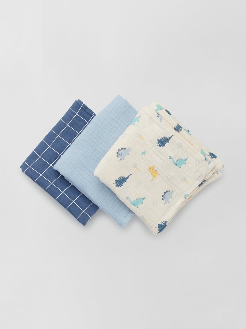 Lot de 3 langes en gaze de coton Bleu - Kiabi