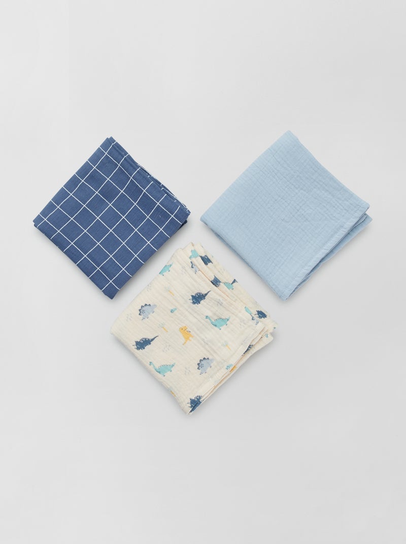 Lot de 3 langes en gaze de coton Bleu - Kiabi