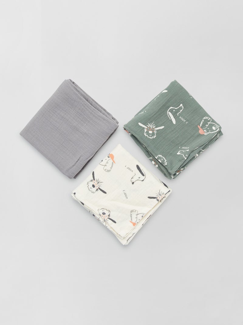 Lot de 3 langes en gaze de coton Gris - Kiabi