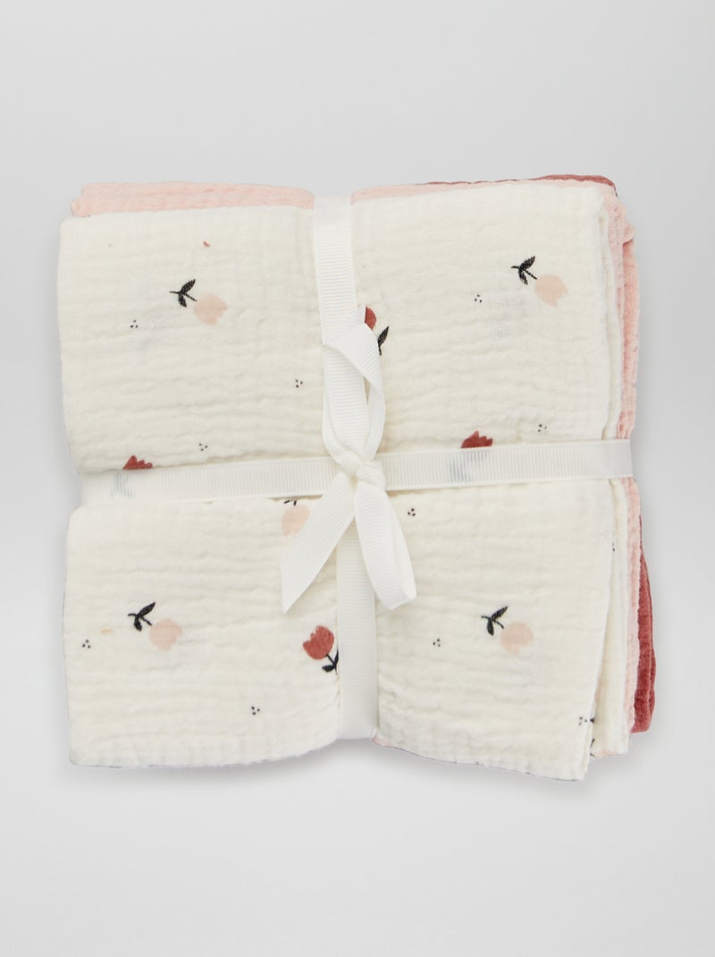 Lot de 3 langes en gaze de coton Rose - Kiabi