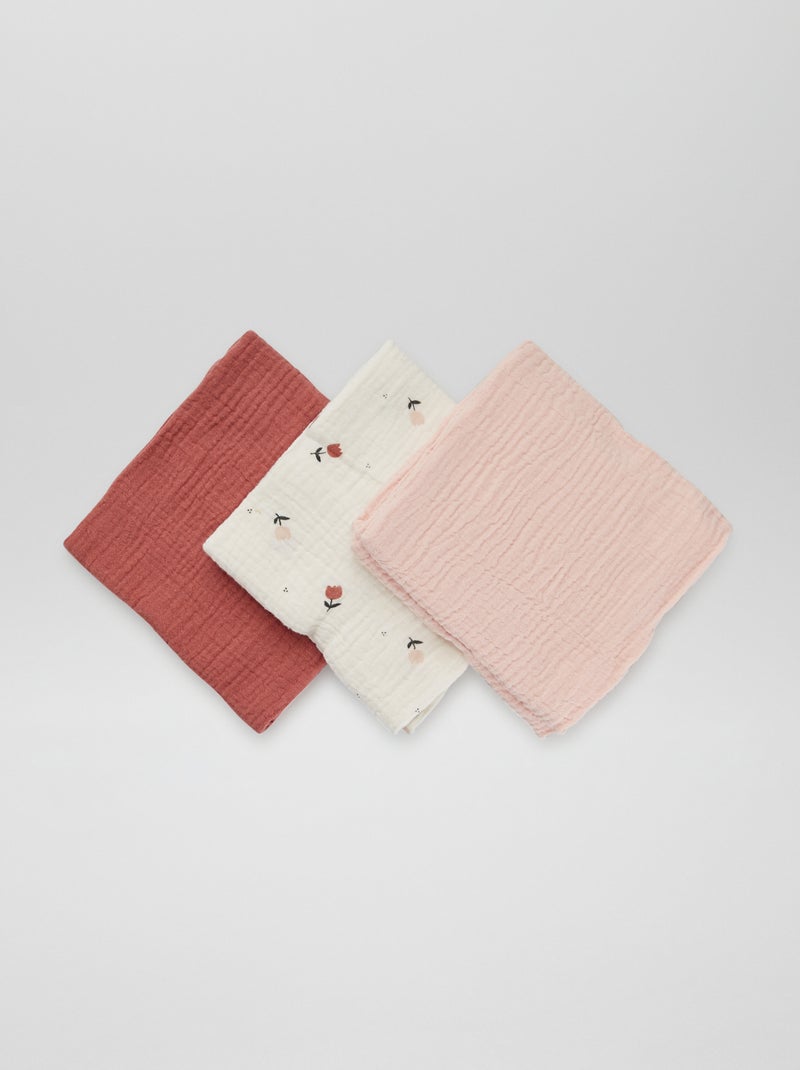 Lot de 3 langes en gaze de coton Rose - Kiabi