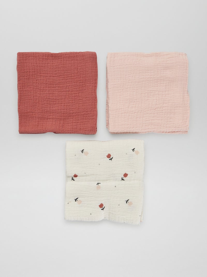 Lot de 3 langes en gaze de coton Rose - Kiabi