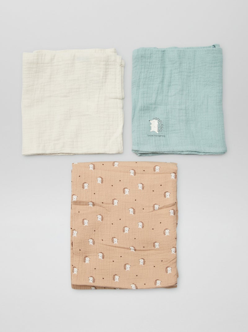 Lot de 3 langes imprimé Beige/marron/vert - Kiabi