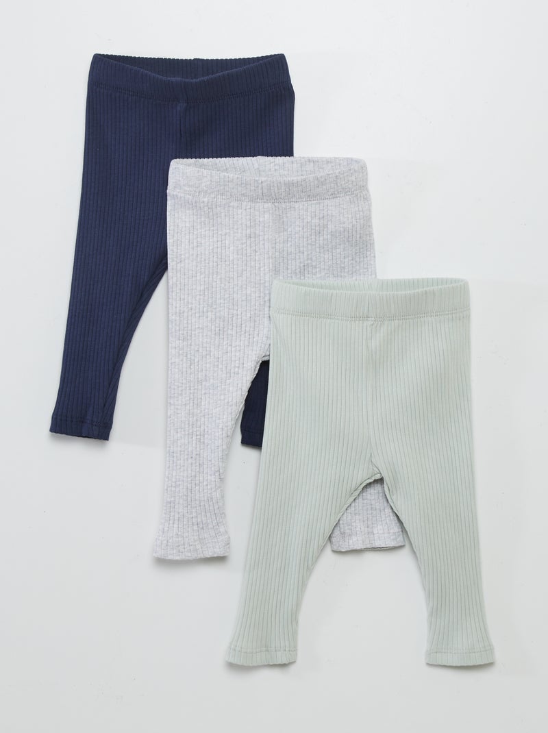 Lot de 3 leggings côtelés Vert/gris/bleu marine - Kiabi