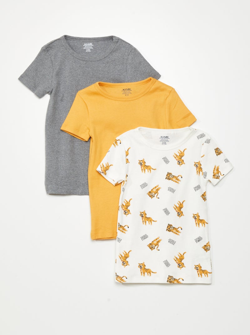Lot de 3 maillots de corps manches courtes Blanc/jaune/gris - Kiabi