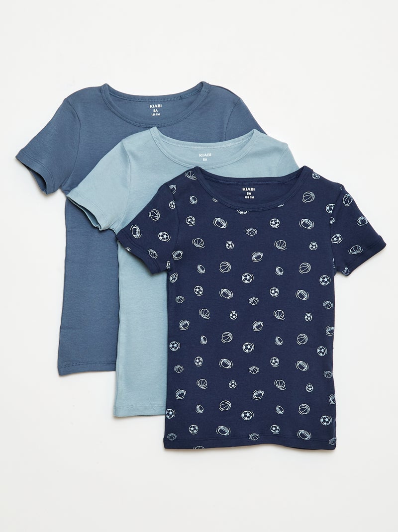 Lot de 3 maillots de corps manches courtes Bleu - Kiabi