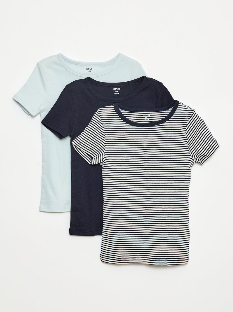 Lot de 3 maillots de corps manches courtes Bleu - Kiabi