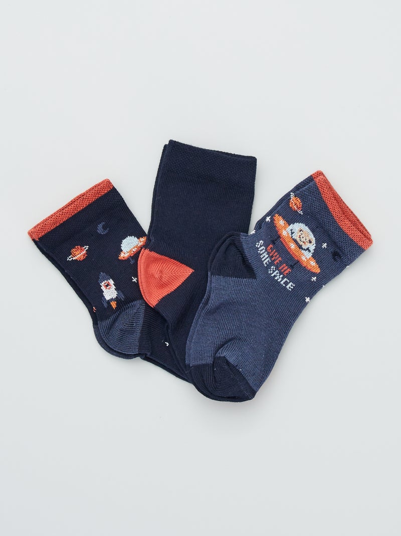 Lot de 3 paires de chaussette fantaisies Bleu marine - Kiabi