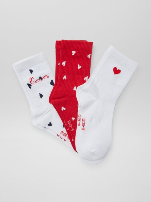 Lot de 3 paires de chaussettes à motifs 'cœurs' - Kiabi