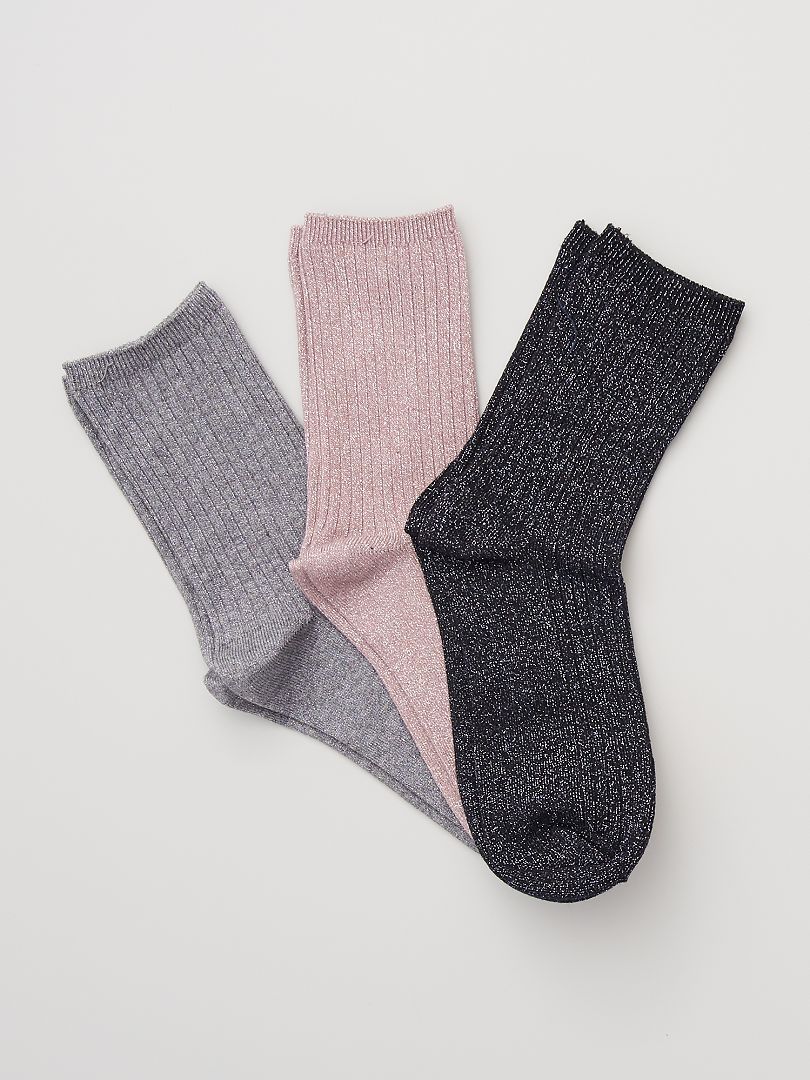 Lot de 3 paires de chaussettes à paillettes violet/gris - Kiabi