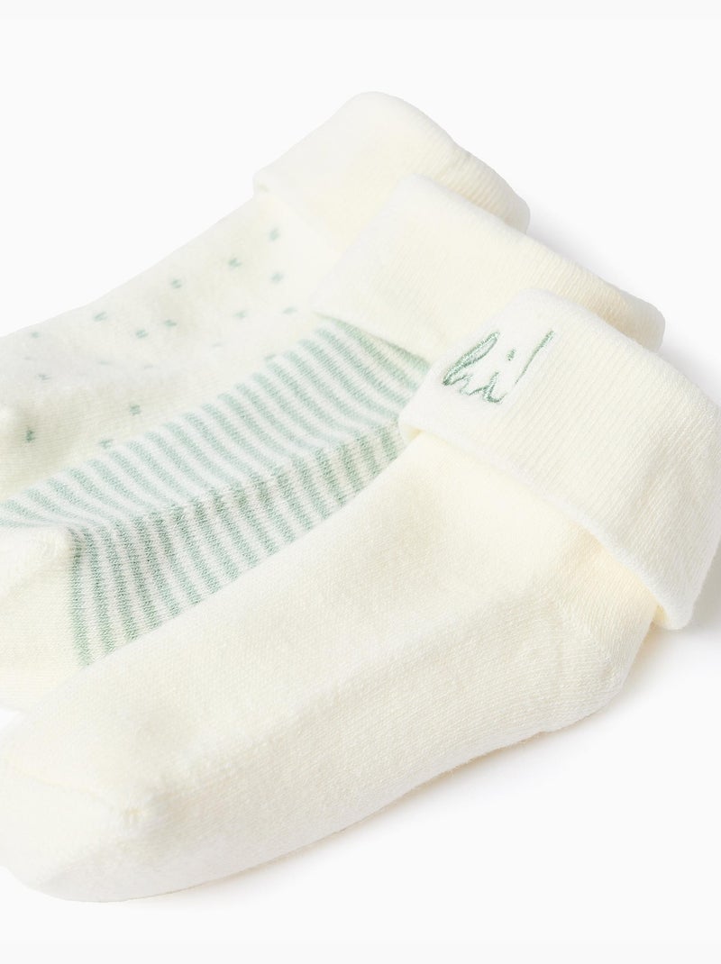 Lot de 3 paires de chaussettes à tige pliée Blanc Vert - Kiabi