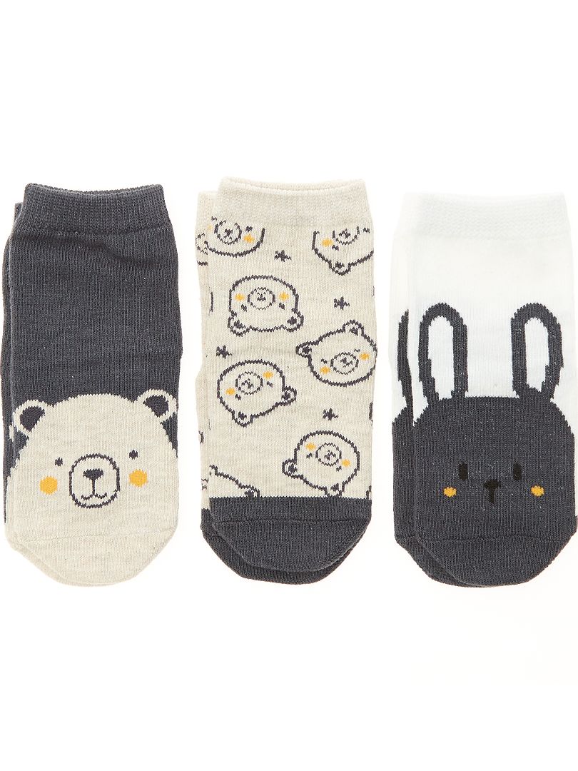 Lot de 3 paires de chaussettes antidérapantes ours - Kiabi