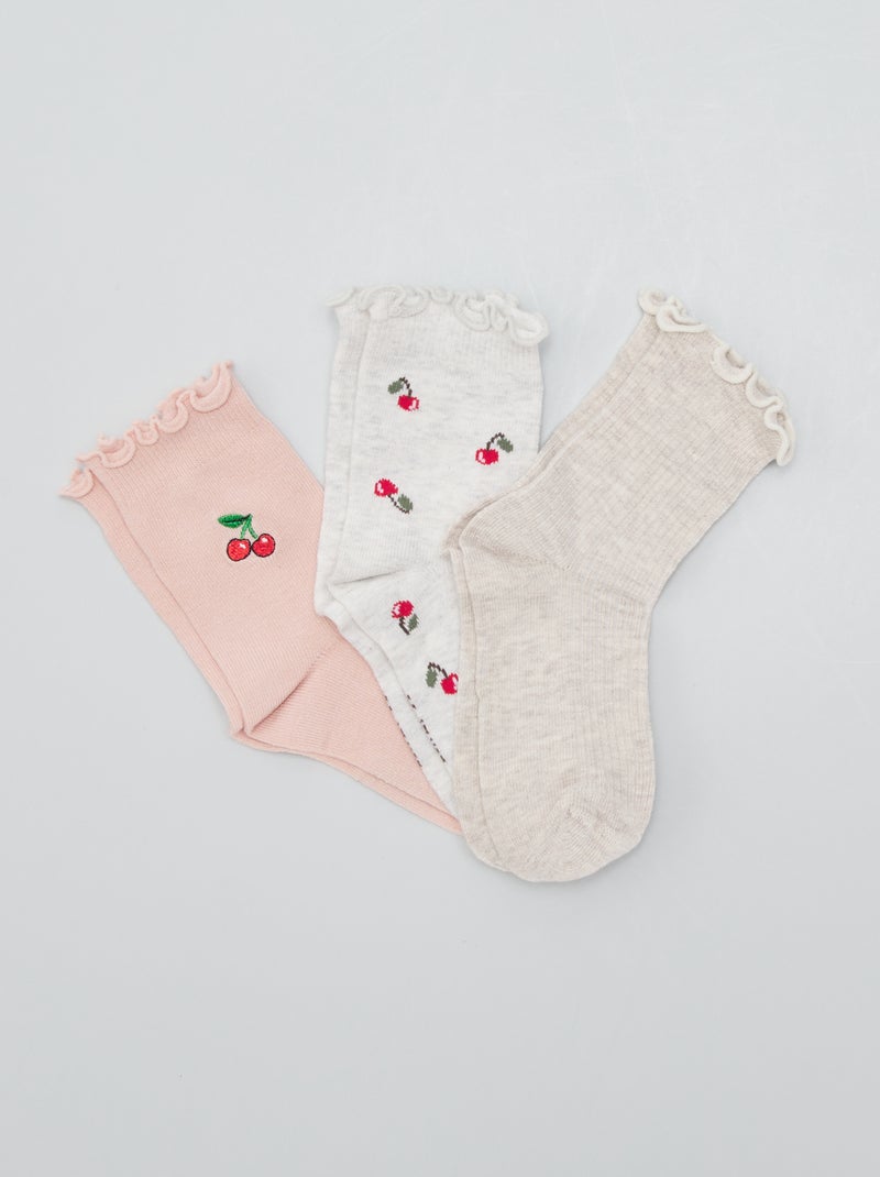 Lot de 3 paires de chaussettes avec imprimé Gris/rose - Kiabi