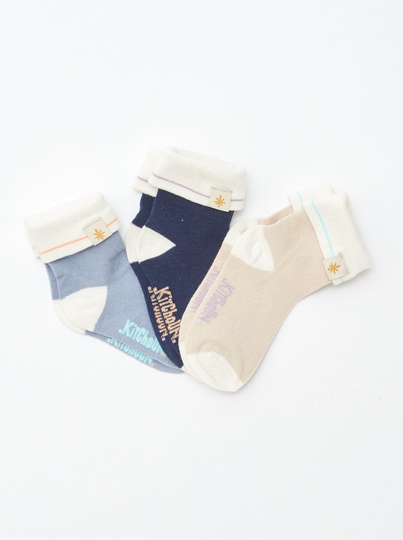 Lot de 3 paires de chaussettes avec revers - Kitchoun Bleu - Kiabi