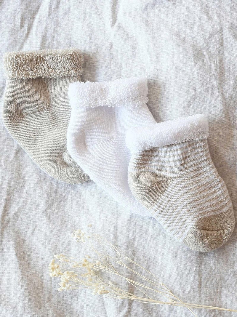 Lot De 3 Paires De Chaussettes Beige Et Blanc (0-3 Mois) Beige - Kiabi