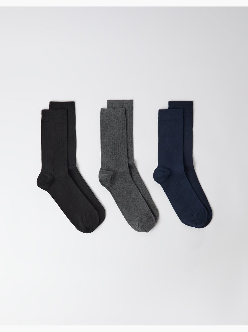 Lot de 3 paires de chaussettes côtelées, mo fashion Noir - Kiabi