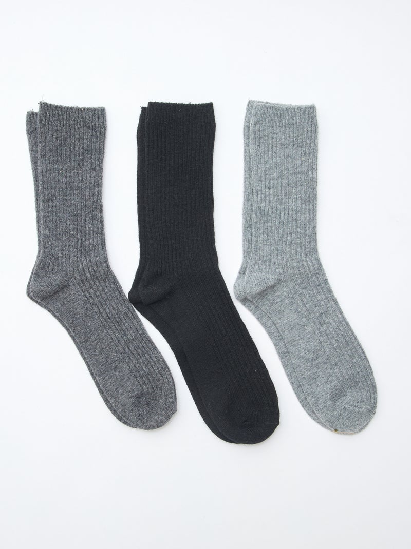 Lot de 3 paires de chaussettes en laine chaude Noir - Kiabi