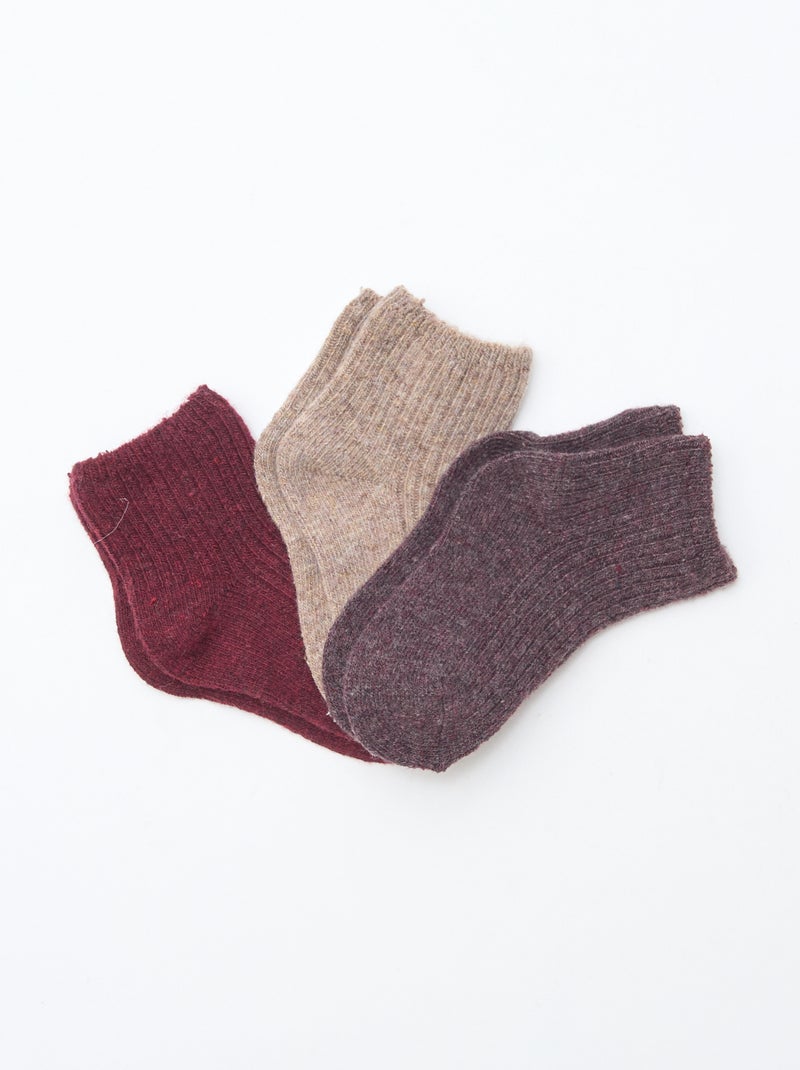 Lot de 3 paires de chaussettes en laine Rouge - Kiabi