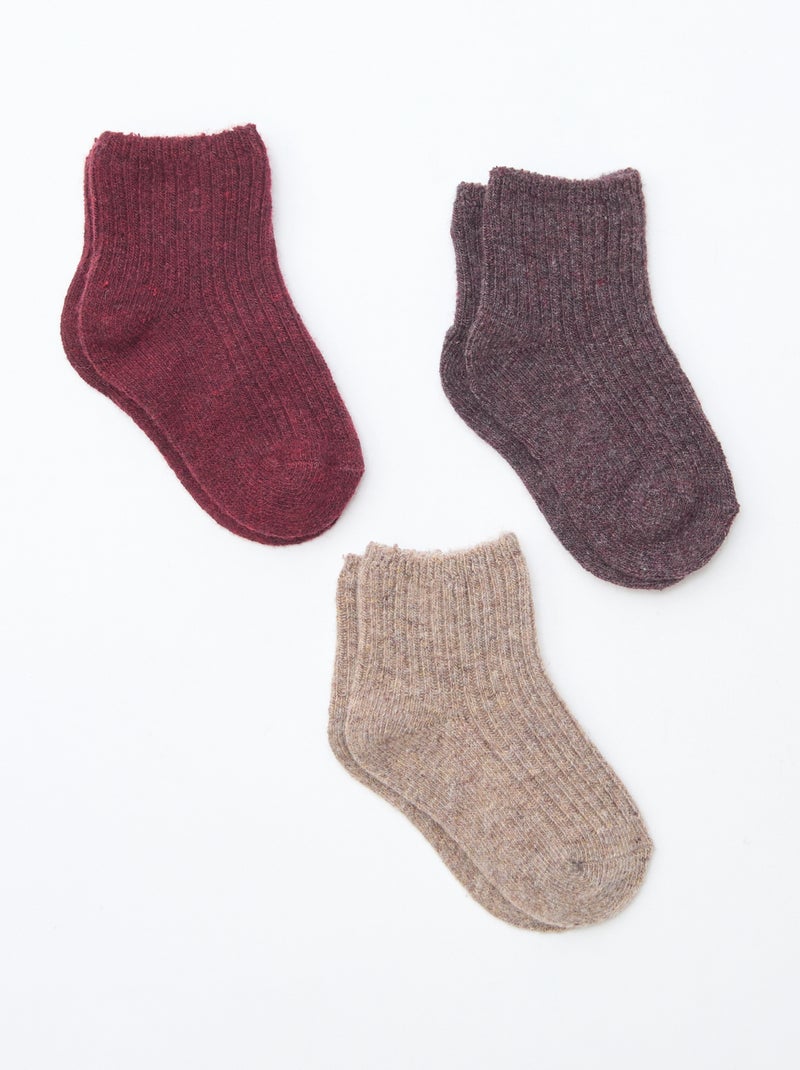 Lot de 3 paires de chaussettes en laine Rouge - Kiabi