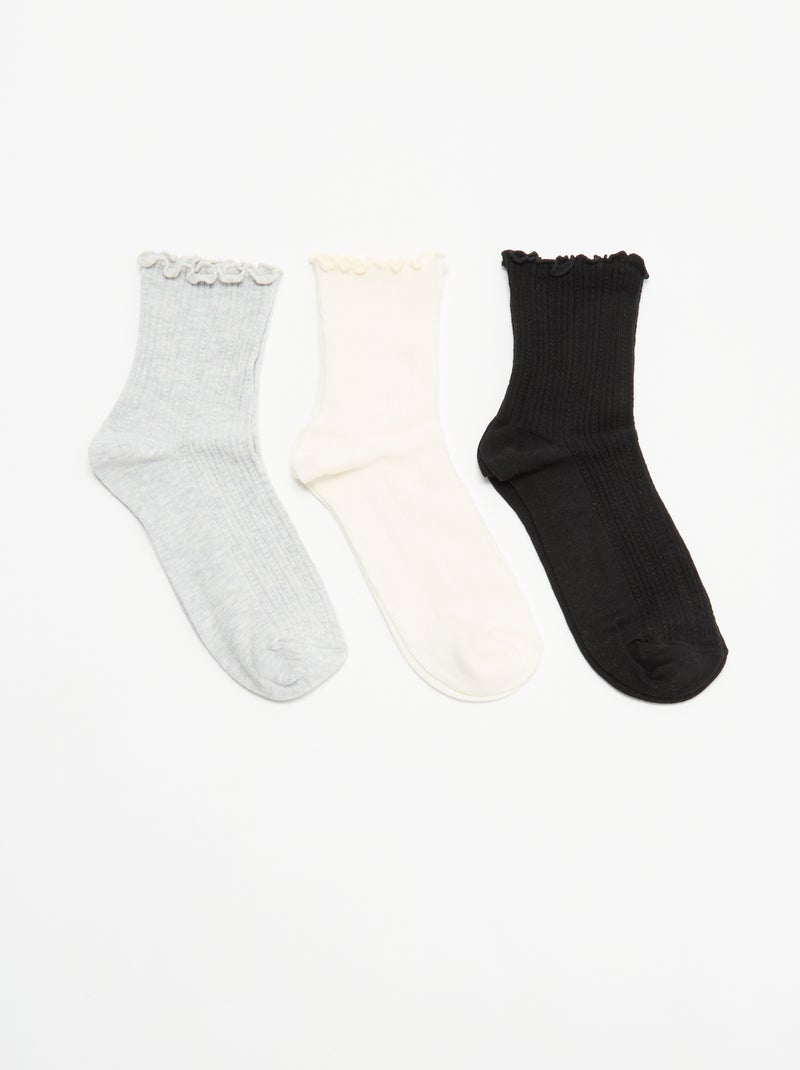 Lot de 3 paires de chaussettes en maille pointelle Gris - Kiabi