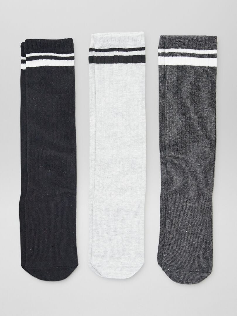Lot de 3 paires de chaussettes hautes sport Gris/noir - Kiabi