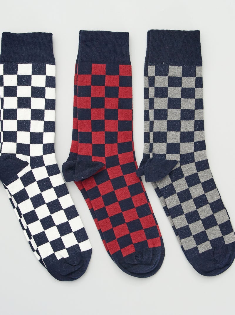 Lot de 3 paires de chaussettes imprimé 'damier' Blanc/gris/rouge - Kiabi