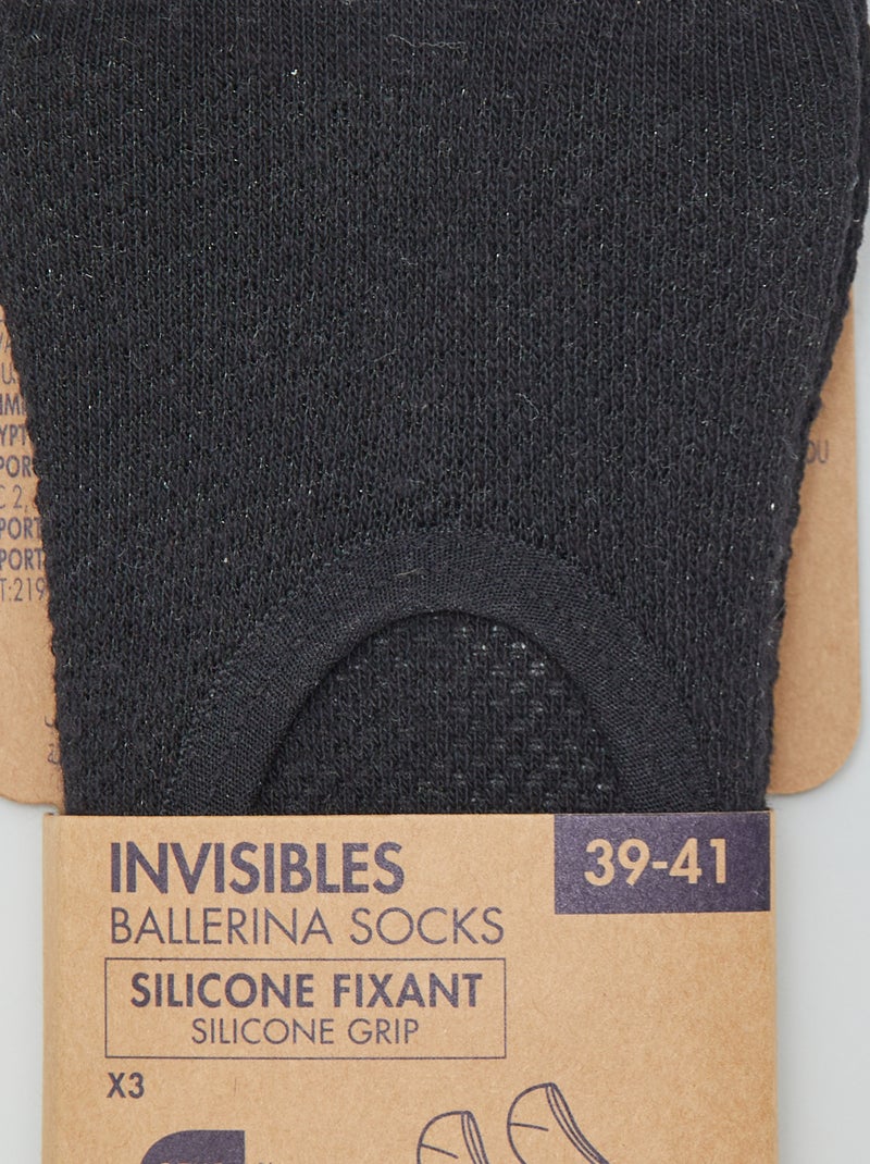 Lot de 3 paires de chaussettes invisibles Noir - Kiabi