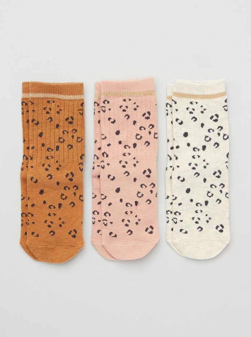 Lot de 3 paires de chaussettes 'léopard' Camel - Kiabi