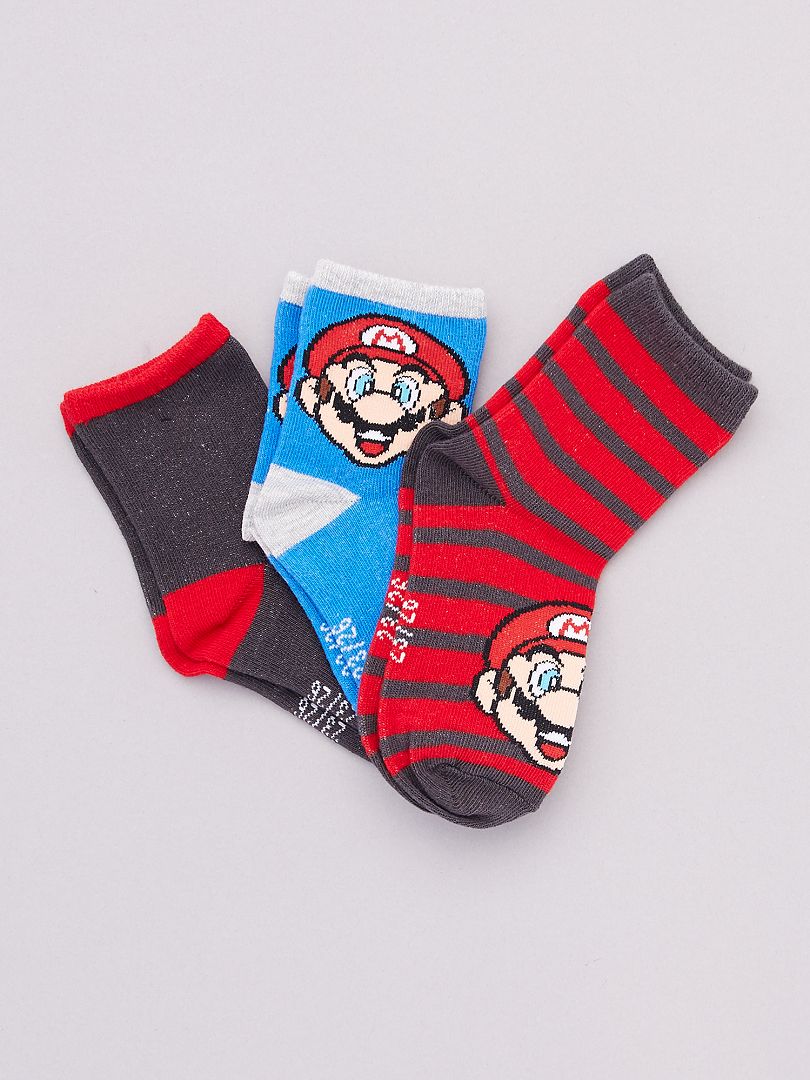 Lot de 3 paires de chaussettes 'Mario' rouge/bleu - Kiabi