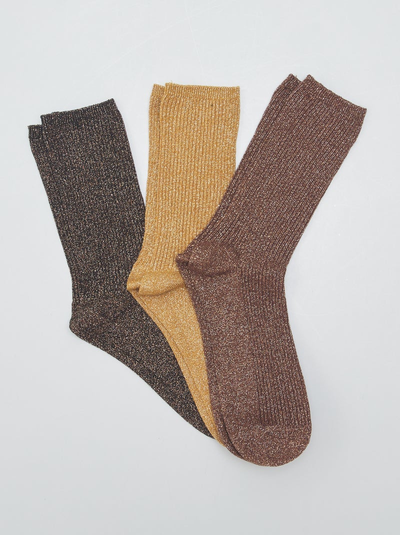 Lot de 3 paires de chaussettes pailletées Vert/marron - Kiabi