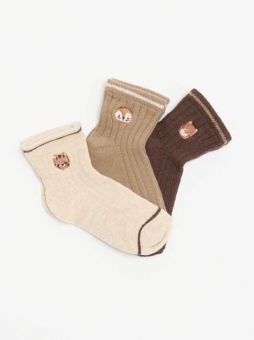 Lot de 3 paires de mi-chaussettes avec broderie fantaisie - Kiabi