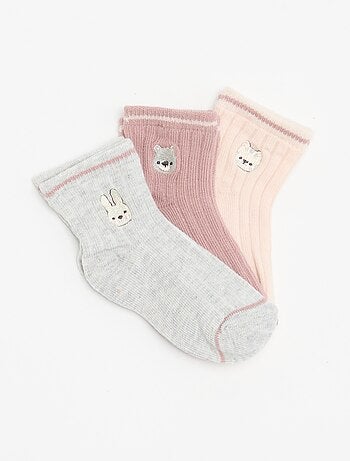 Lot de 3 paires de mi-chaussettes avec broderie fantaisie