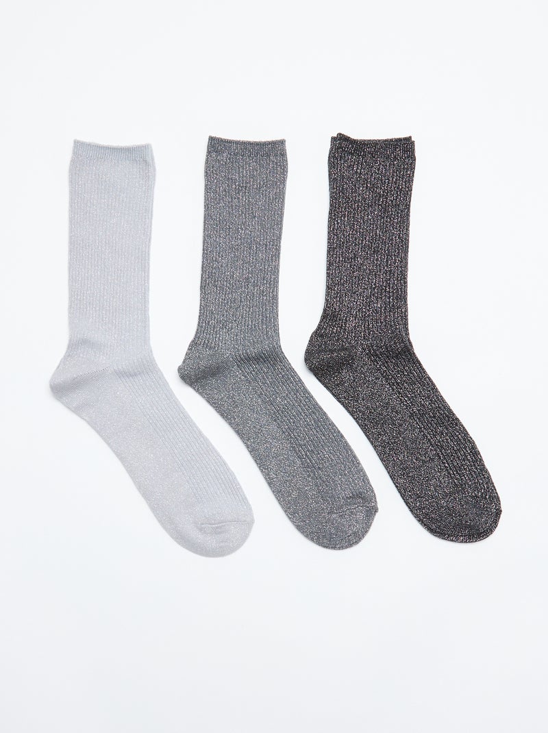 Lot de 3 paires de mi-chaussettes pailletées Noir - Kiabi