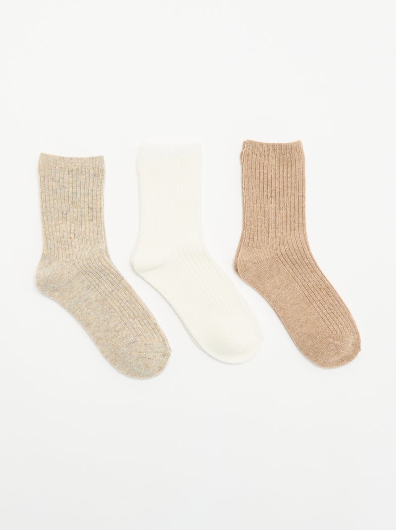 Lot de 3 paires de mi-chaussettes unies Beige - Kiabi
