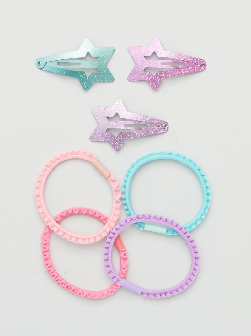 Lot de 3 pinces + 4 élastiques fantaisie Rose - Kiabi