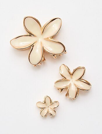Lot de 3 pinces en fleurs dorées
