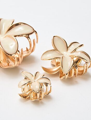 Lot de 3 pinces en fleurs dorées