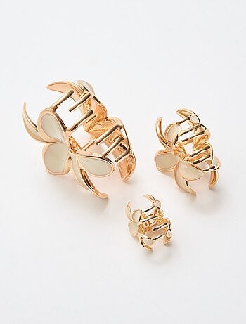 Lot de 3 pinces en fleurs dorées