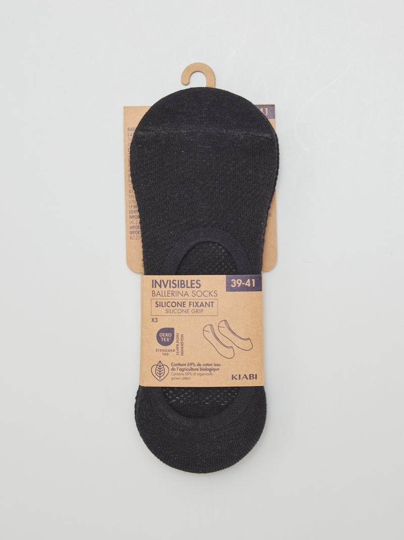 Lot de 3 protège-pieds en coton pour femme Noir - Kiabi