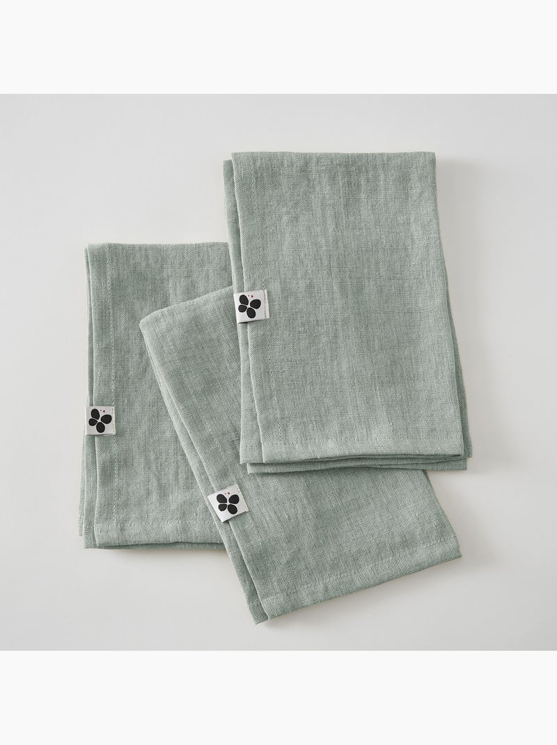 Lot de 3 serviettes de table  – lin lavé français – soline Vert eucalyptus - Kiabi