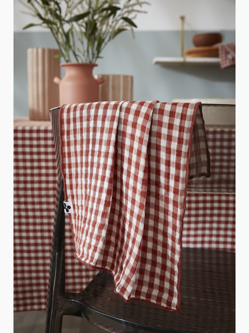 Lot de 3 serviettes de tables - gaze de coton tissée - carreaux vichy - vickie Terracotta - Kiabi