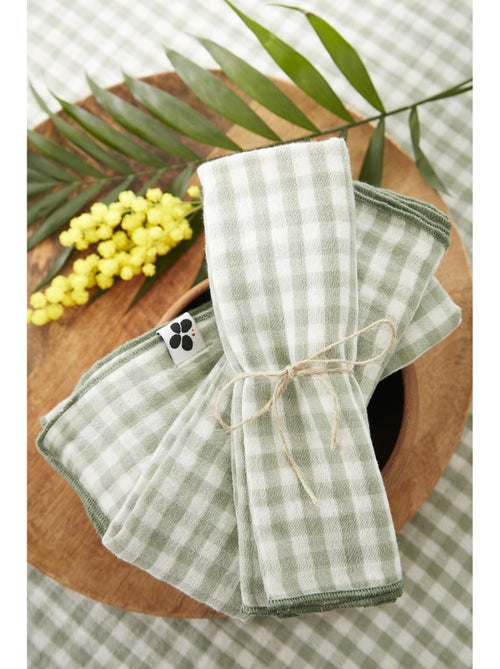 Lot de 3 serviettes de tables - gaze de coton tissée - carreaux vichy - vickie - Kiabi
