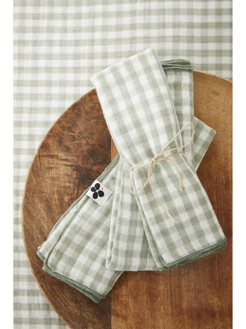 Lot de 3 serviettes de tables - gaze de coton tissée - carreaux vichy - vickie - Kiabi