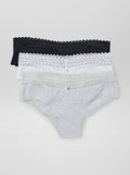 Lot de 3 shorties avec dentelle Gris/blanc/noir - Kiabi
