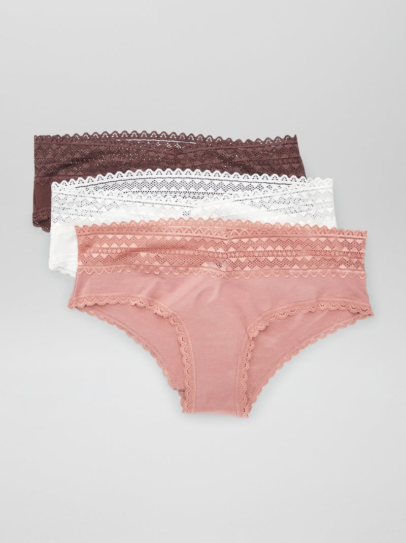 Lot de 3 shorties avec dentelle Marron/rose/blanc - Kiabi