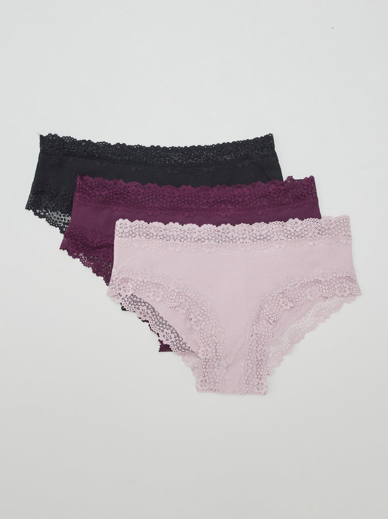 Lot de 3 shorties fines côtes Violet - Kiabi