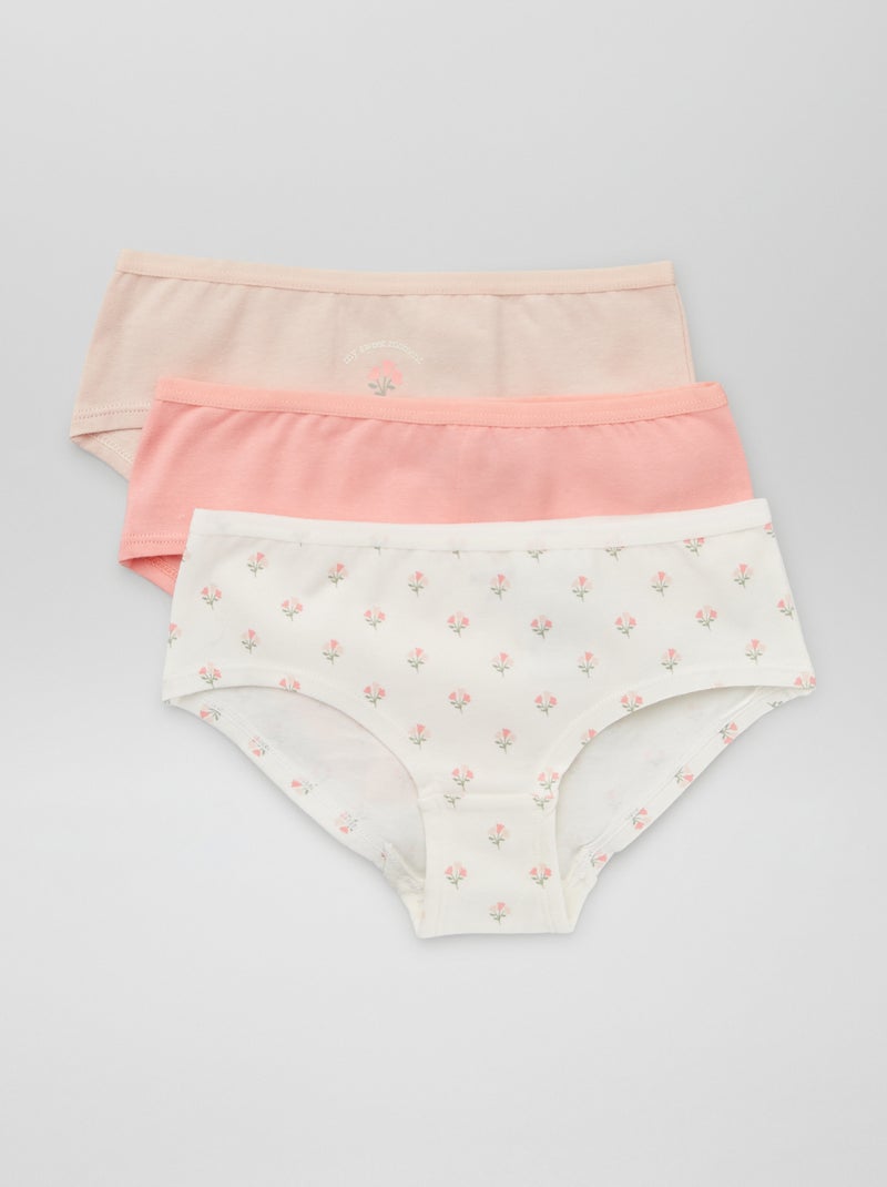 Lot de 3 shorties 'fleuris' Blanc/rose - Kiabi