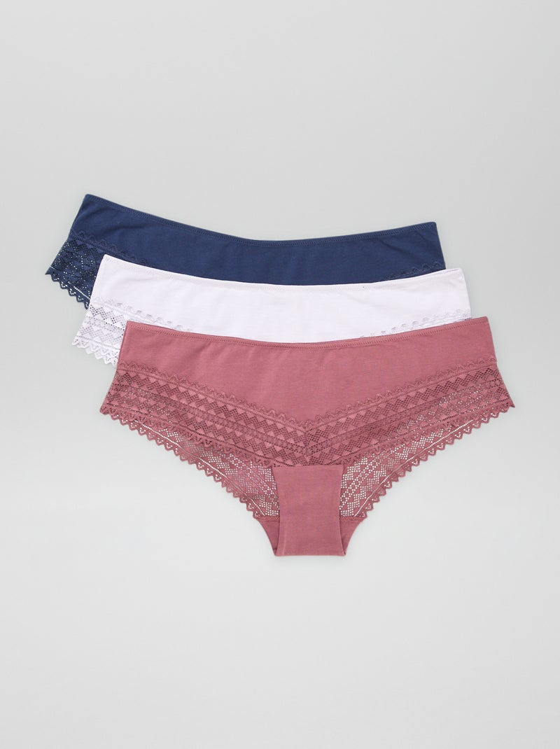 Lot de 3 shorty avec dentelle Violet/rose/bleu marine - Kiabi